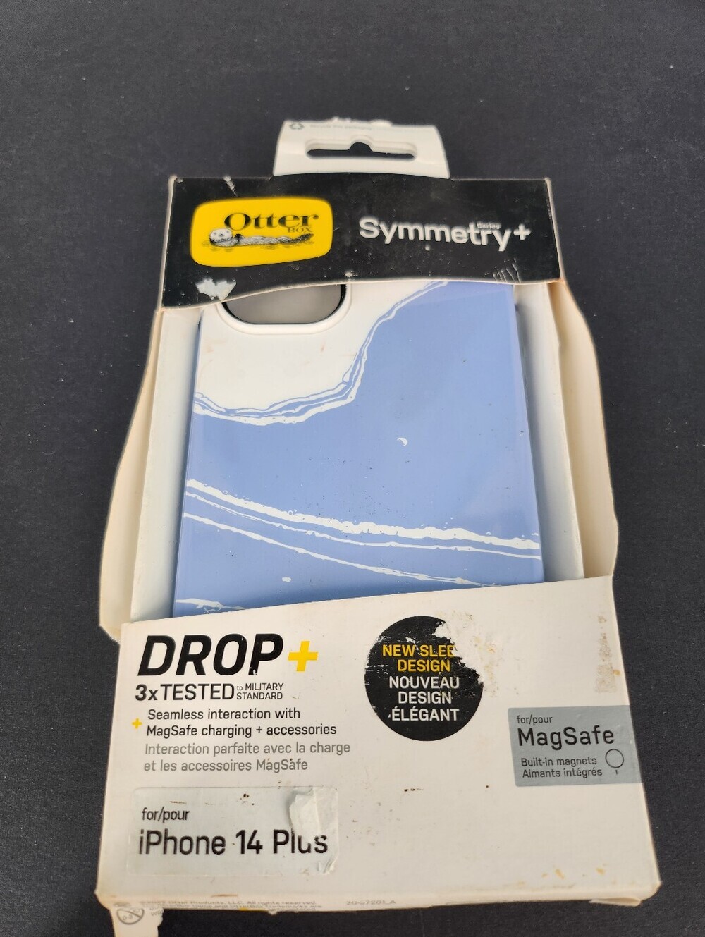OtterBox Symmetry+ iPhone 14 Plus Case MagSafe Blue White Marble Waves Euphoria
